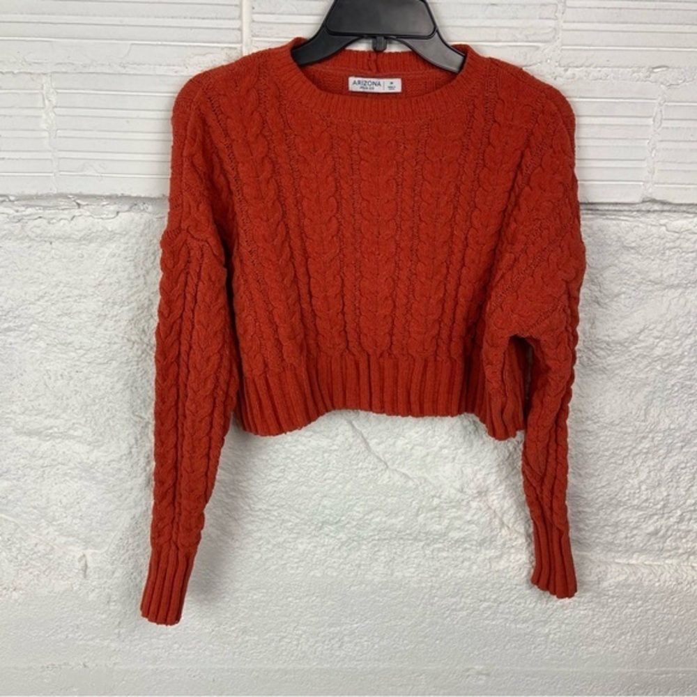 Arizona Jean Company Women's Crew Neck cropped cable kit Sweater Burnt Orange M